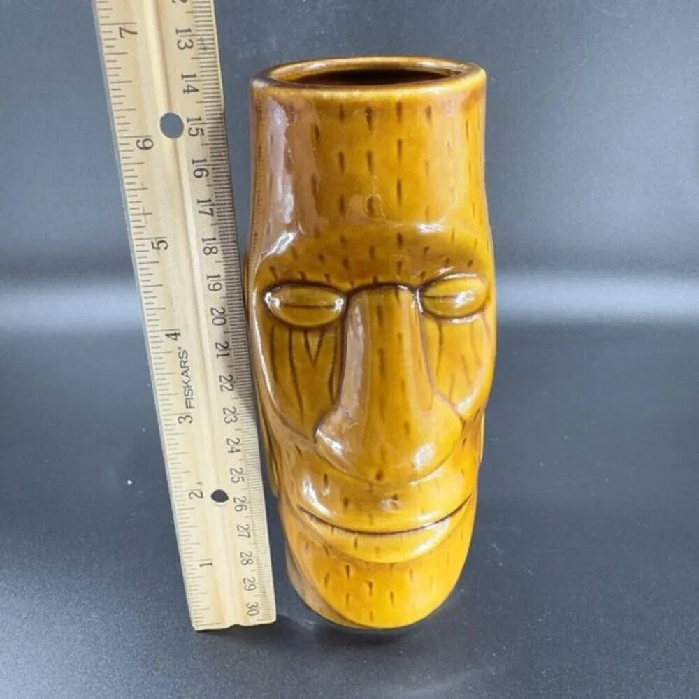 Tiki Mug Cup Tall Ceramic Barware Cup‎ Brown Glazed Drinking Cup Whimsical Decor